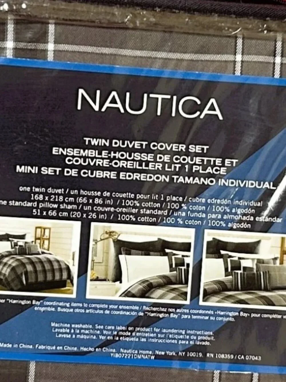 Vintage~TWIN~Nautica black/gray plaid~comforter/Duvet Cover+Sham set~100% Cotton